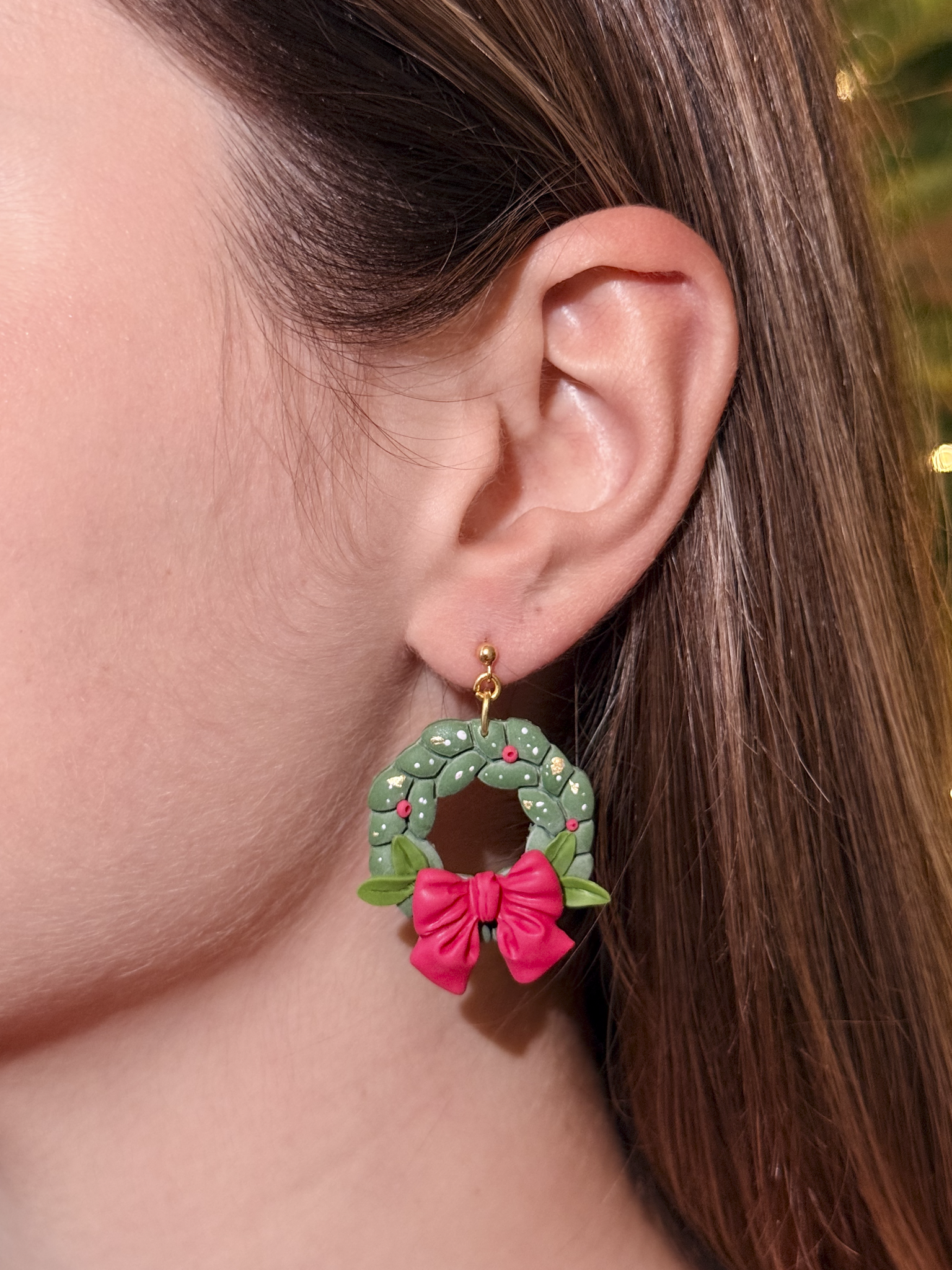 Weihnachtskranz Ohrringe aus Polymer Clay