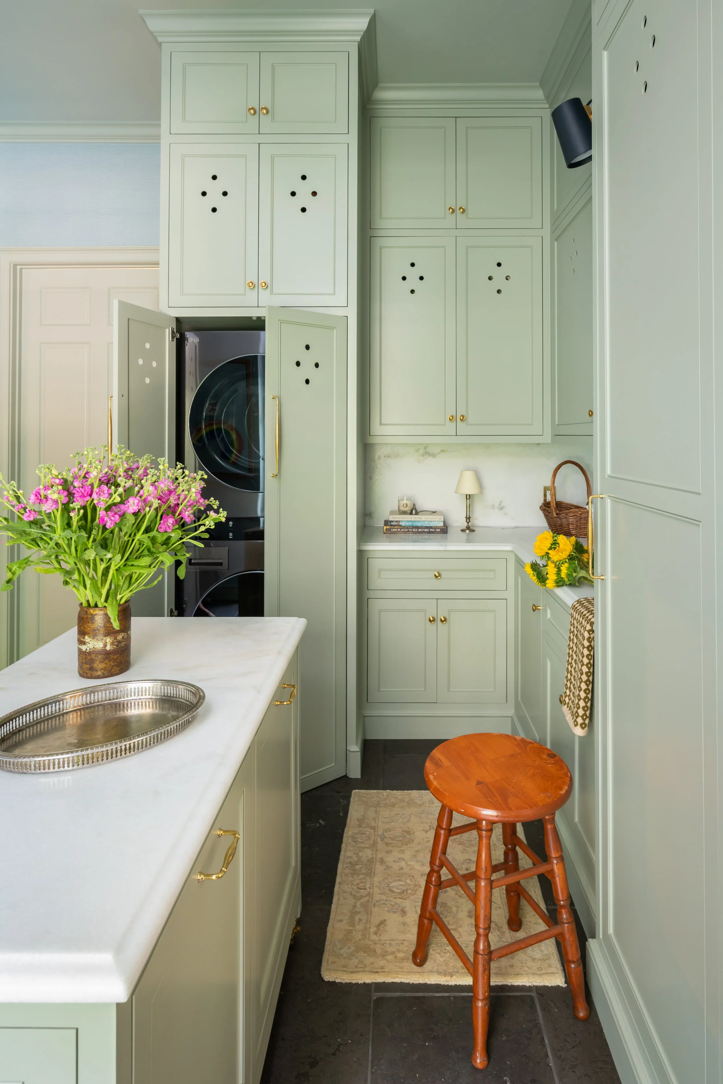 Mount Pleasant, South Carolina Custom Cabinetry for mudroom family entry designed by Denver Interior Designer, Sarah Hart. 
