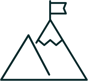A simple line drawing of a mountain with a flag on top.