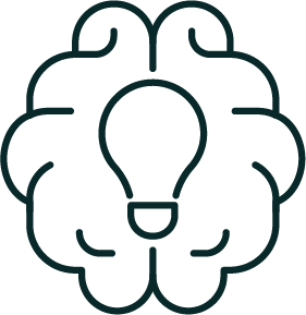 Outline of a brain with a lightbulb inside it