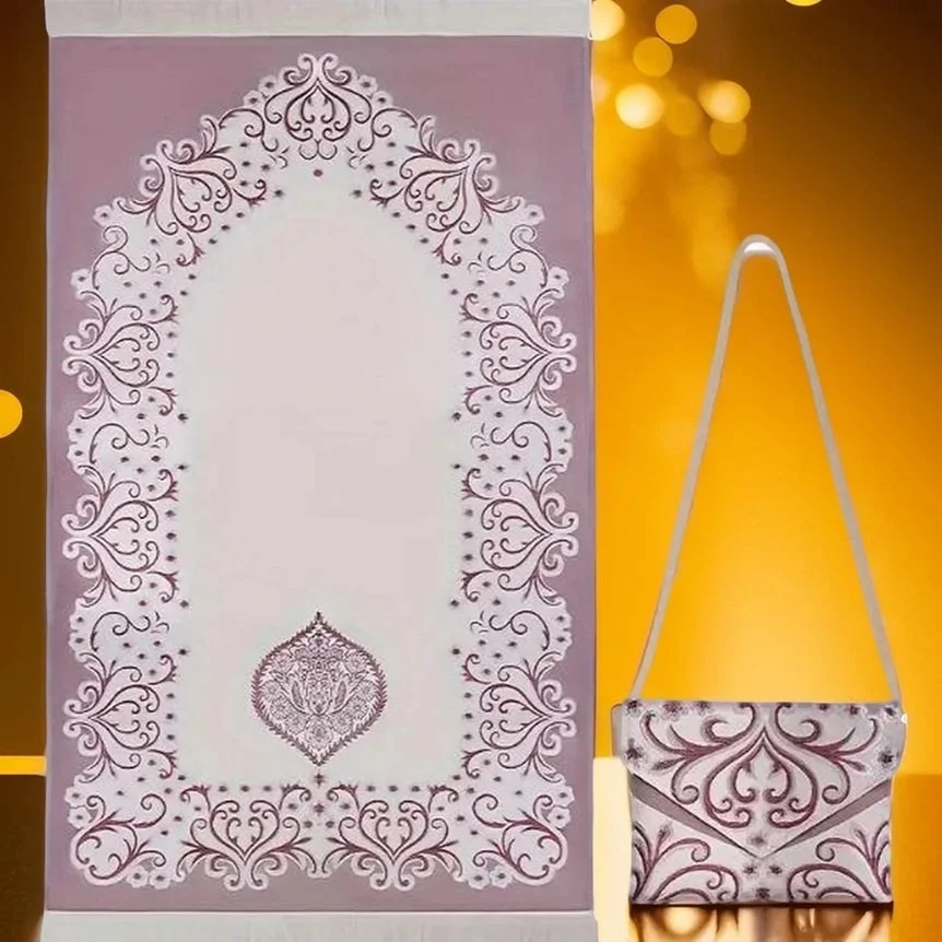 Luxury Travel Prayer Mat With Bag (Red-Pink)