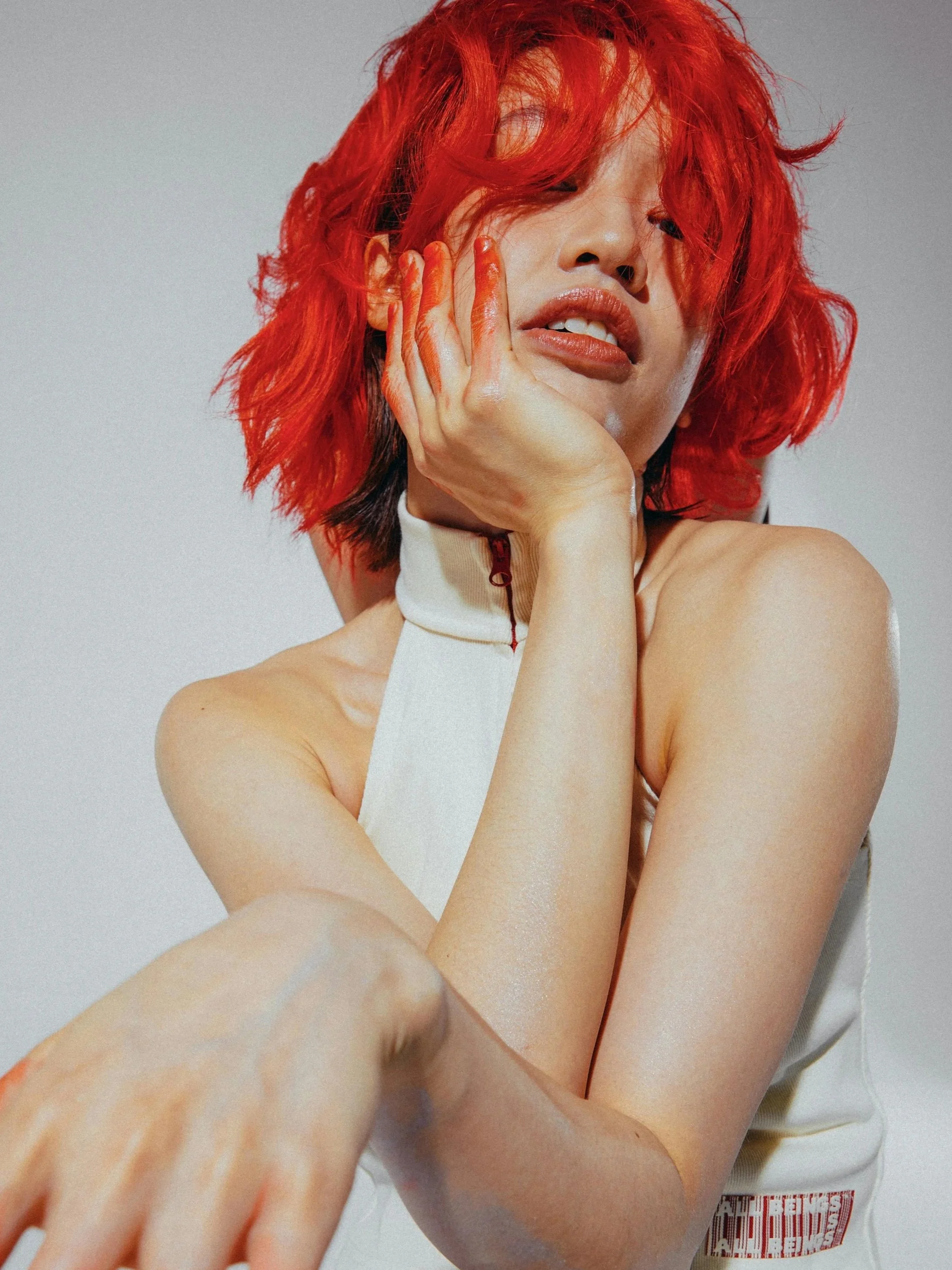 Salon customer with new long natural braids