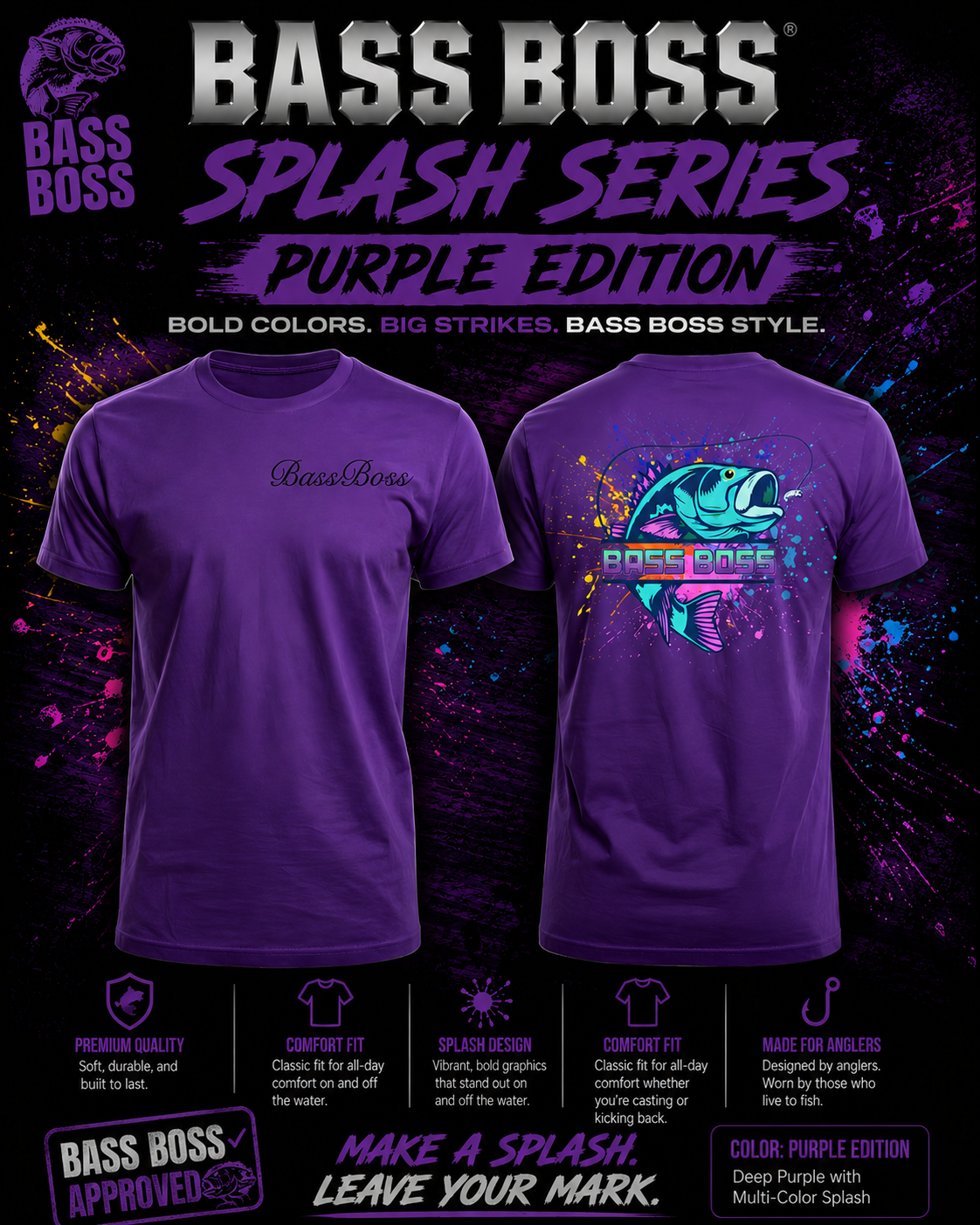 BassBoss Splash Series Tee-  "Purple Edition"