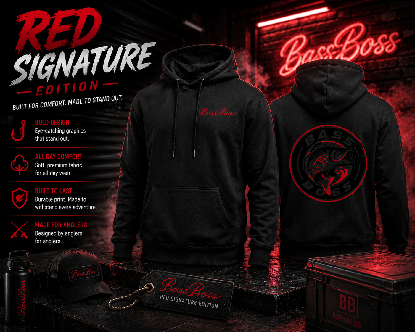BassBoss Blackout Hoodie ~ "Red Signature Edition"