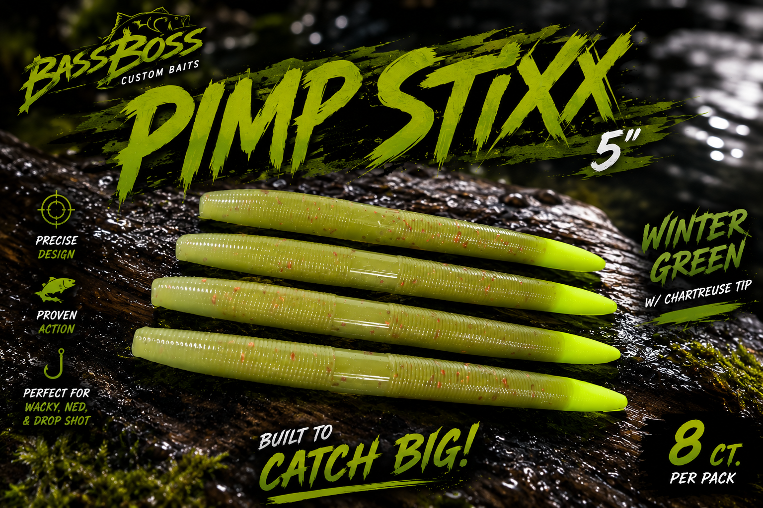 Pimp Stixx 5" ~ "Winter Green with Chartreuse Tip" ~ 8ct.
