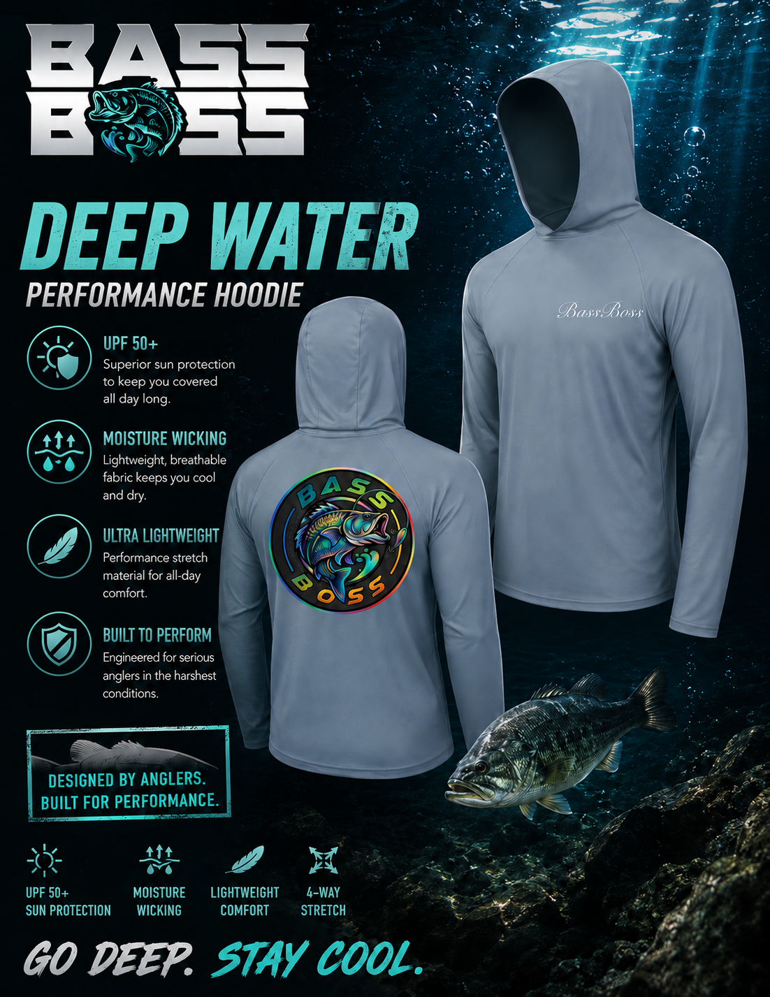 BassBoss Deep Water Performance Hoodie