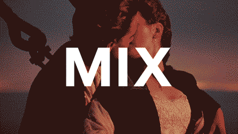 A woman with curly hair standing outdoors during sunset, holding a jacket over her shoulder, with the word 'MIX' superimposed in large white letters.