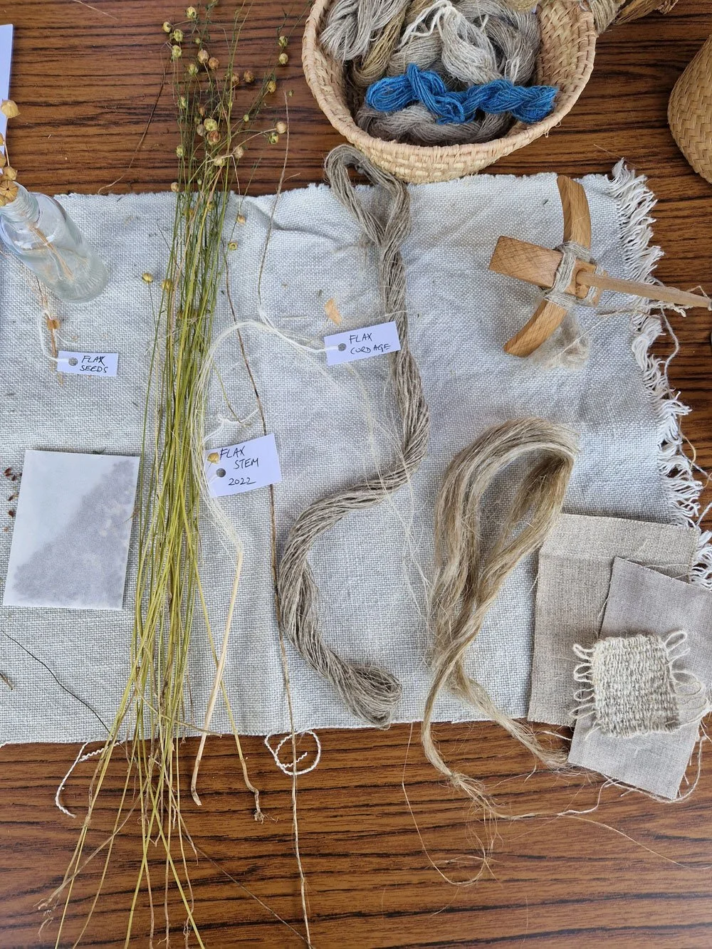 Let's grow Flax community flax growing project 2023
Display of samples of flax and linen thread