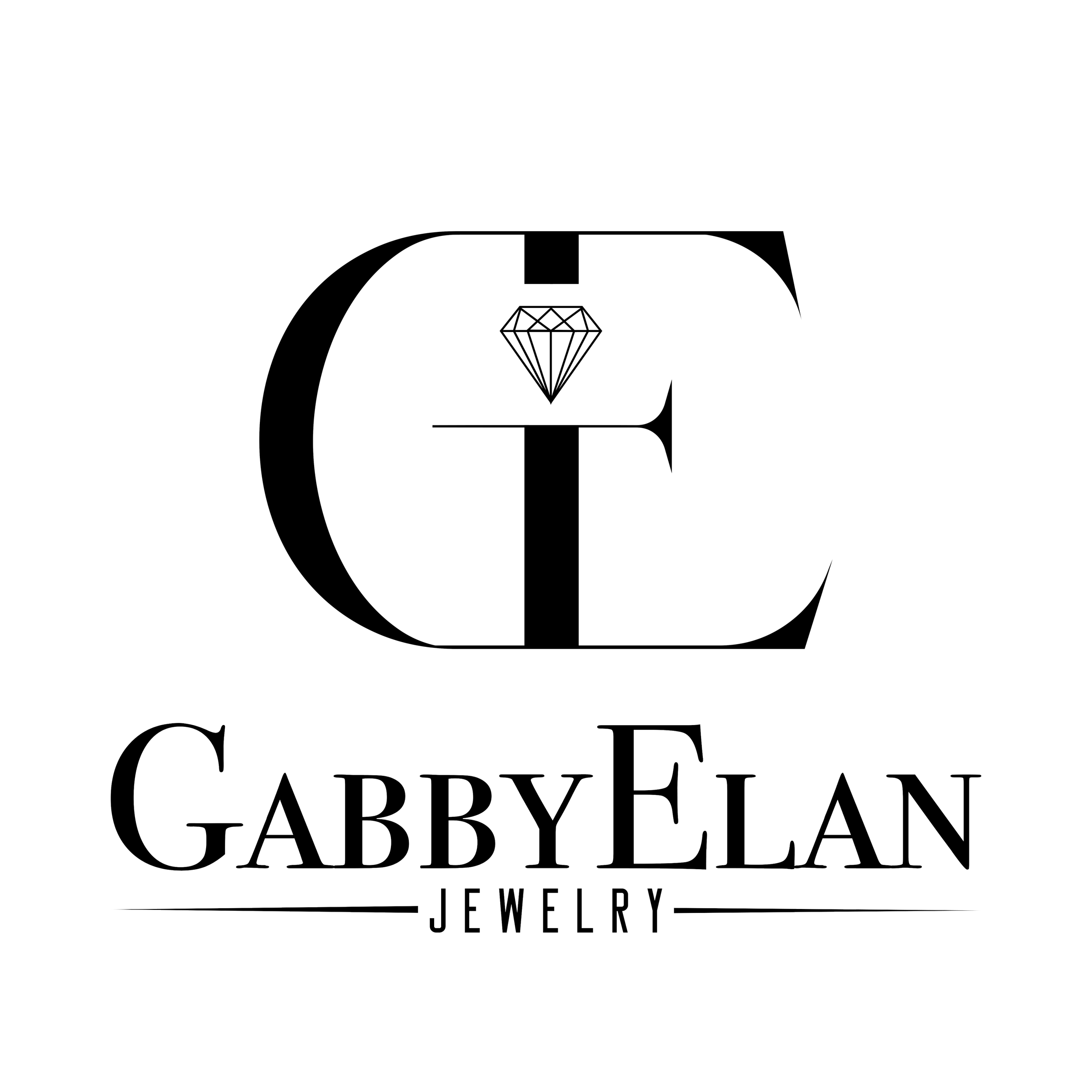 Black and white logo of Gabby Elan Jewelry with the brand name in stylized font.