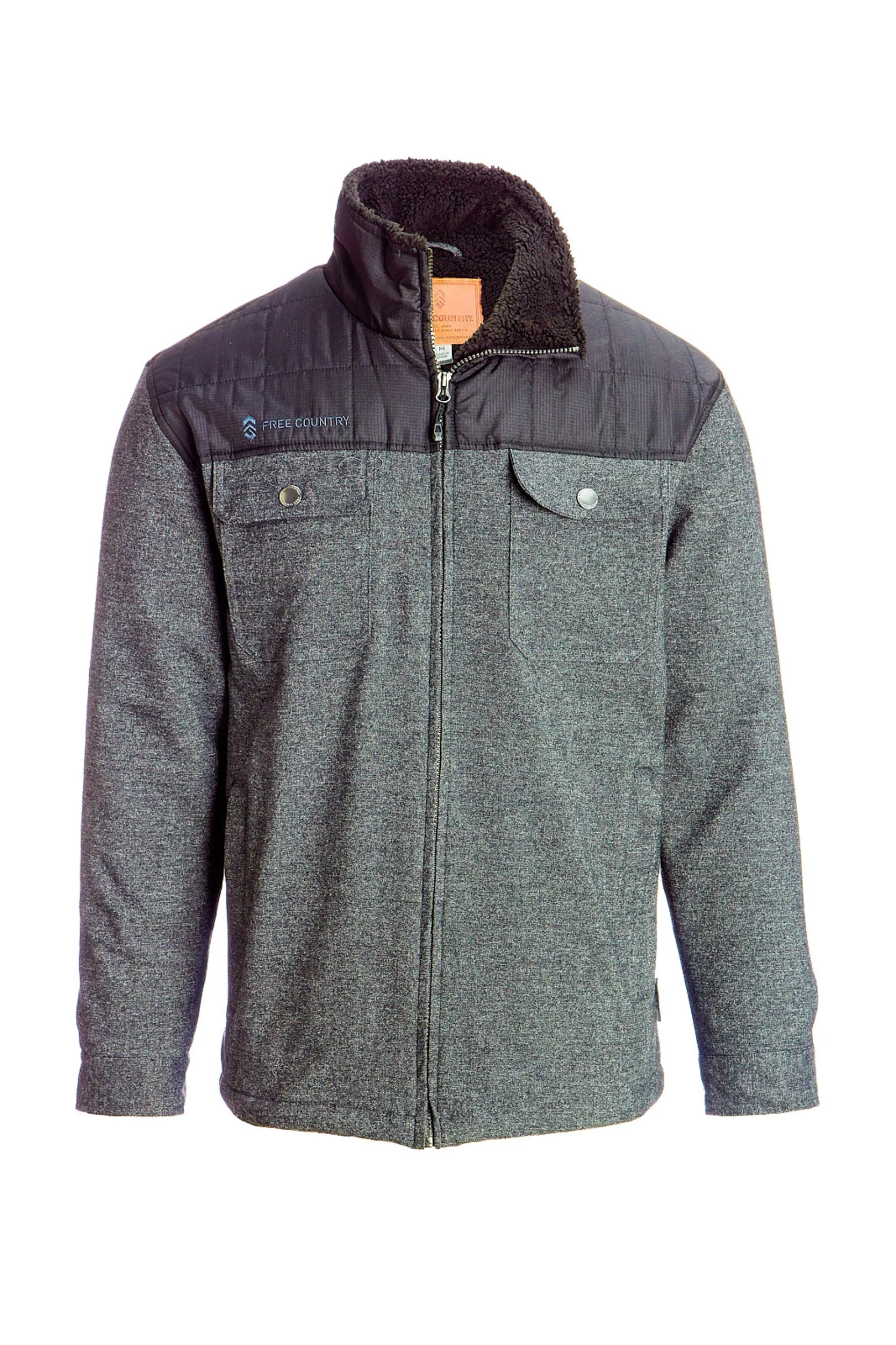 Free Country men's gray zip jacket with sherpa collar — ghost mannequin product photography by BK Captured