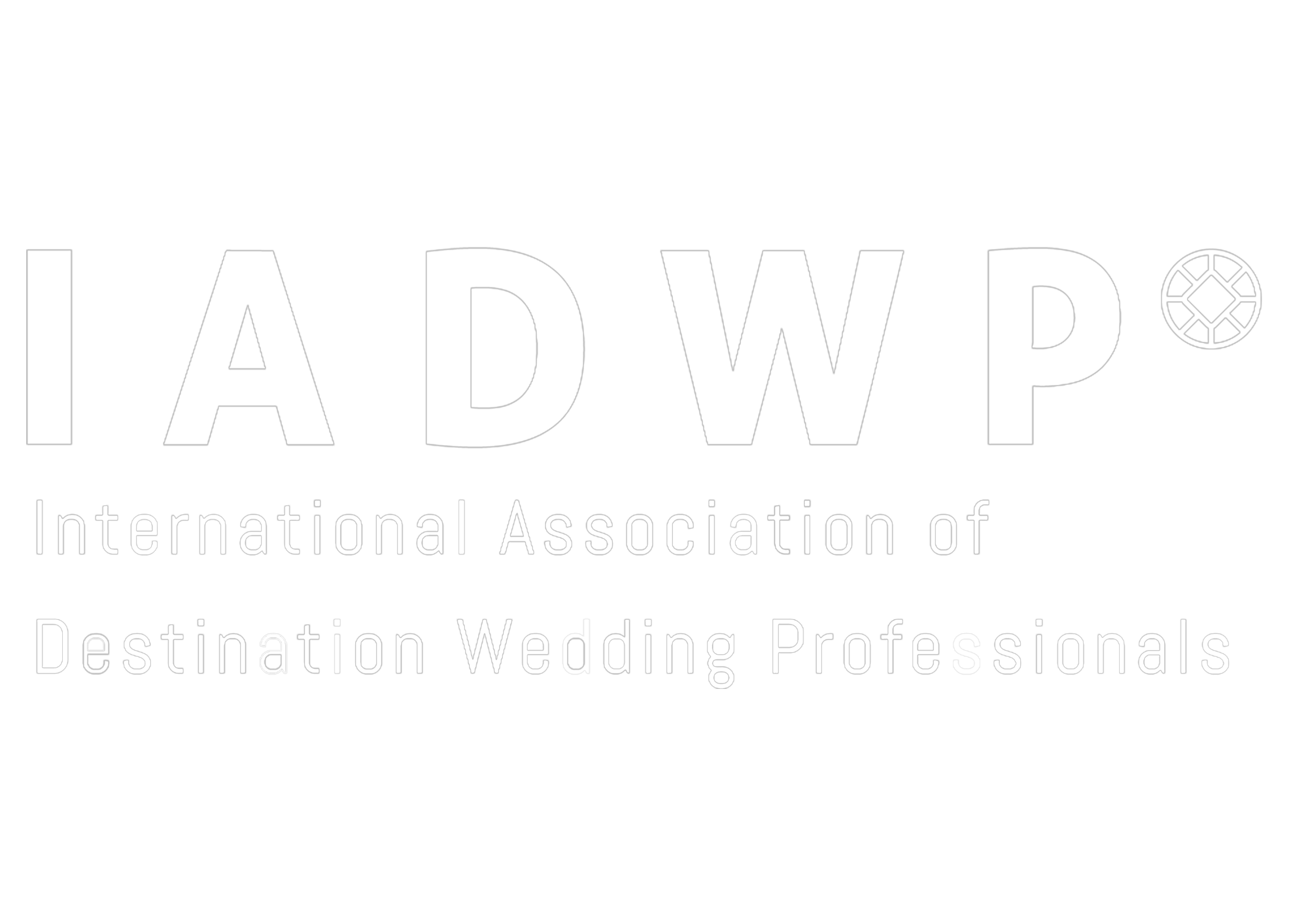 Logo de la Asociación Internacional de Profesionales en Bodas de Destino (IADWP) en fondo negro, con letras blancas y un símbolo de engranaje a la derecha del acrónimo.