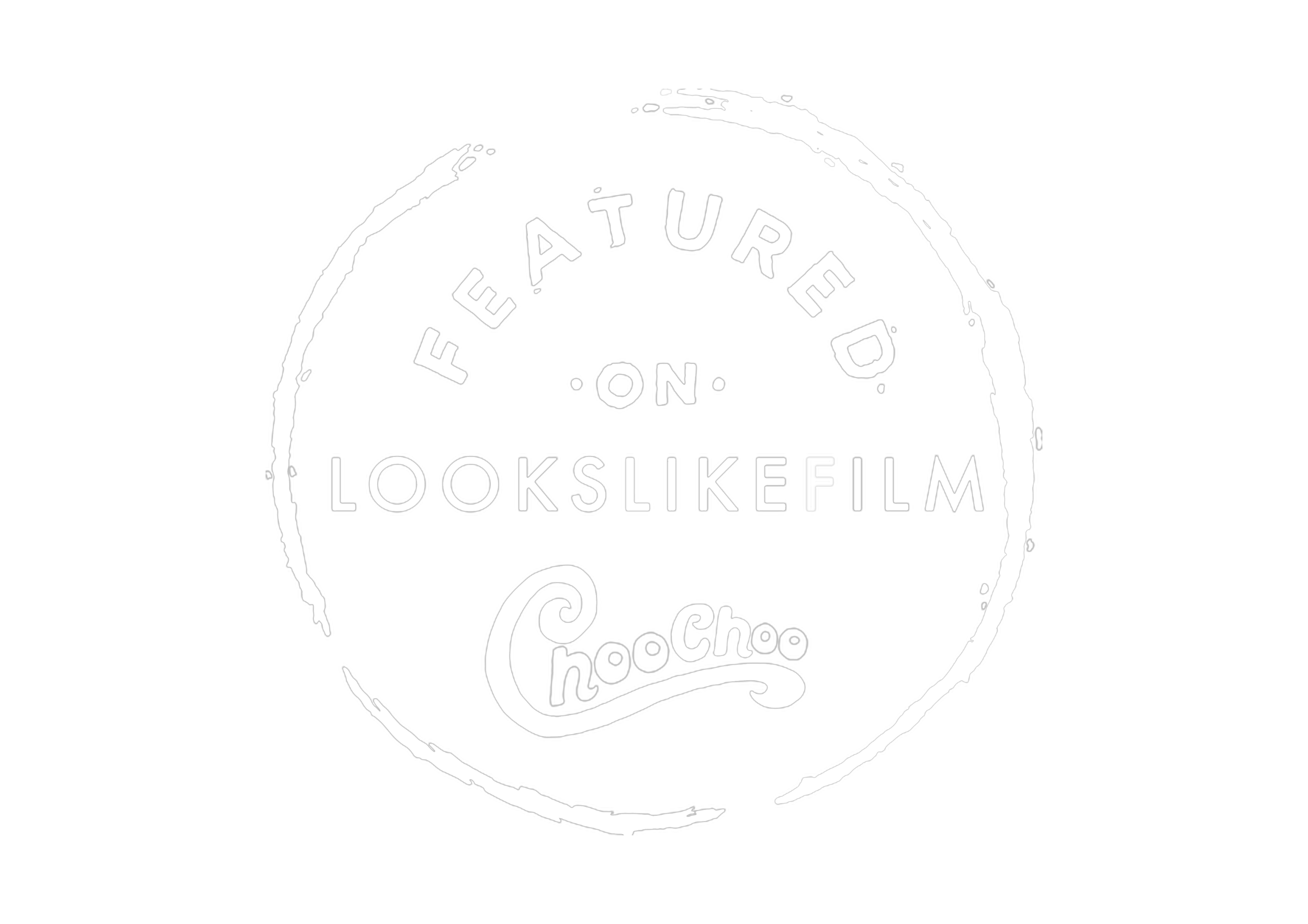 Logotipo de ChooChoo con texto que dice 'Feeaatured on lookslikefilm' en un círculo y fondo negro.
