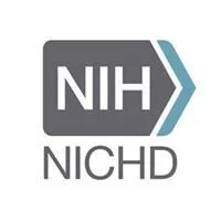 NIH logo with the letters NIH inside a gray box and a blue arrow pointing to the right, with 'NICHD' written below.