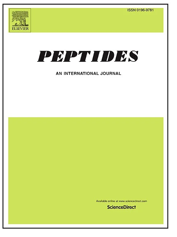 Cover of a scientific journal titled "Peptides" published by Elsevier, with the subtitle "An International Journal" and the ScienceDirect logo at the bottom.