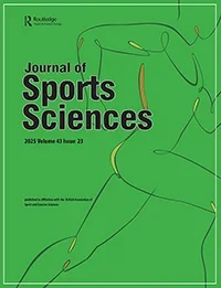 Cover of the Journal of Sports Sciences with a green background and minimalist line drawing of a running figure.