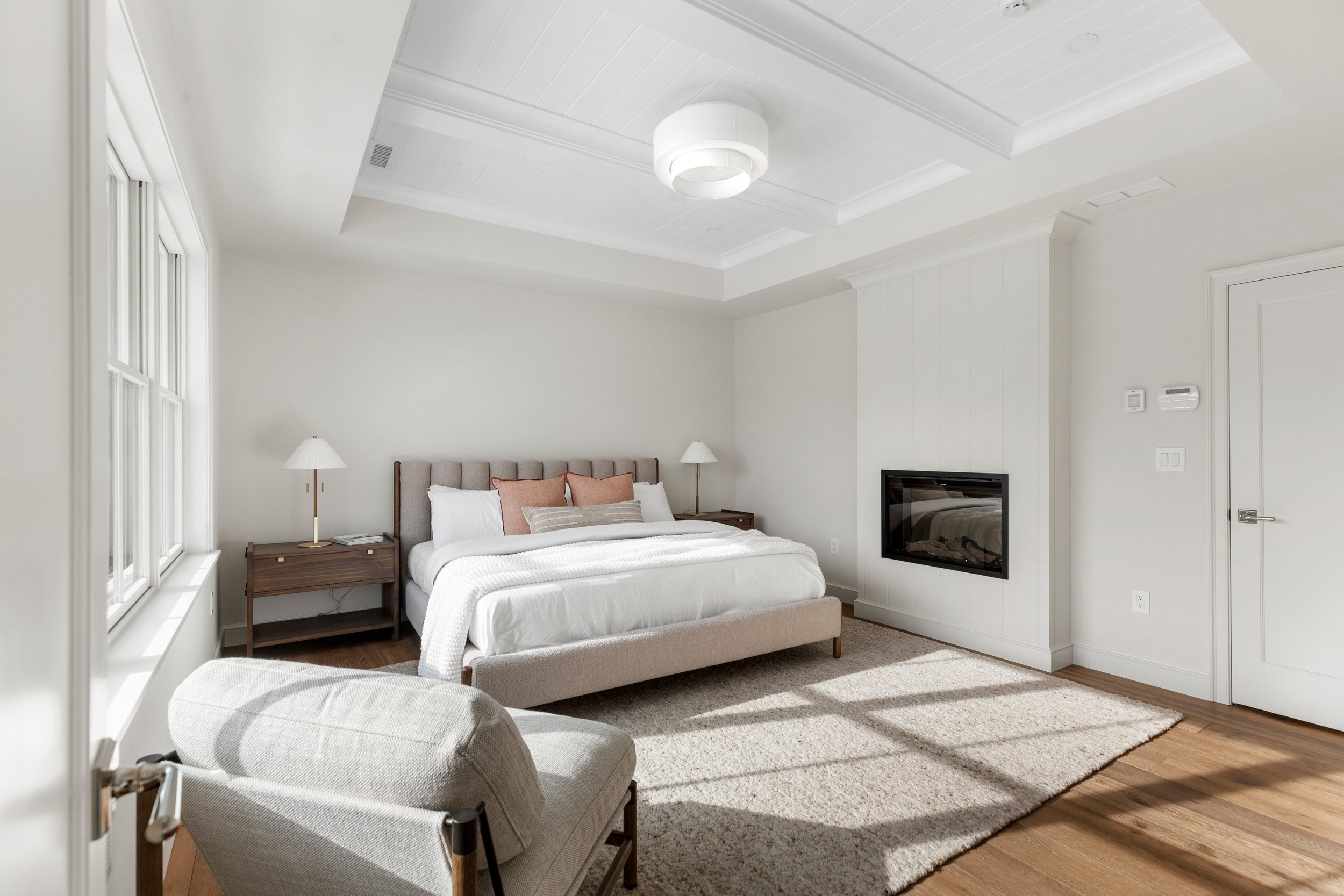 Primary Bedroom with Aquafire Fireplace at 18 Common Court