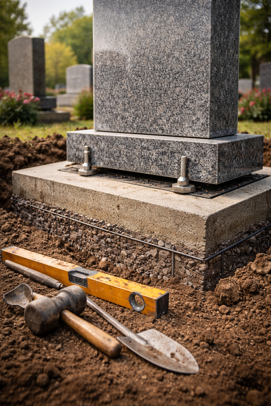 Grabstein auf einem Betonfundament 