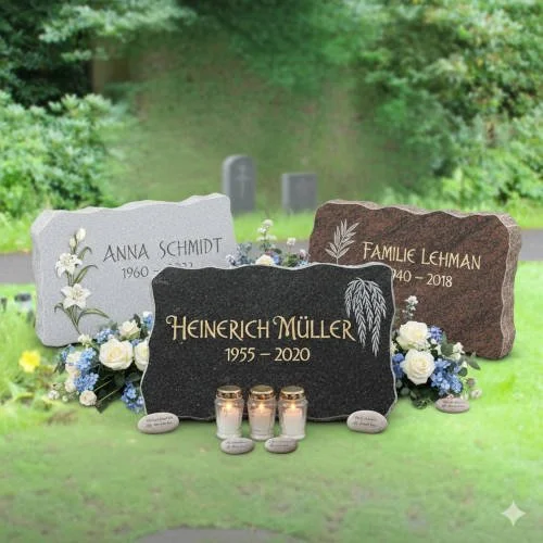 Drei Grabsteine auf einem Friedhof