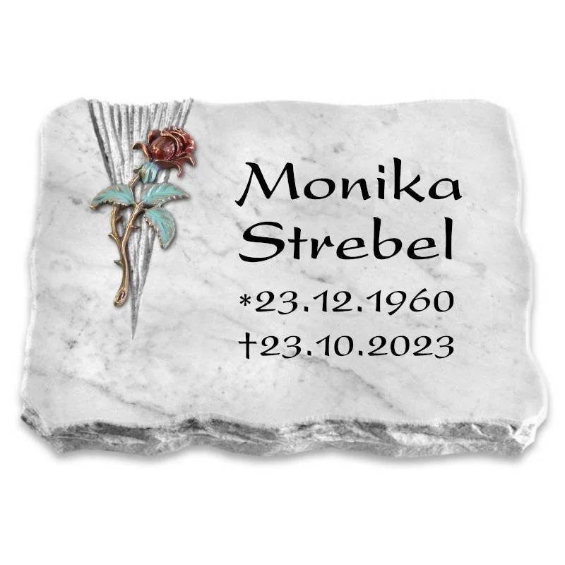 Grabplatte in weiß mit buntem Ornament