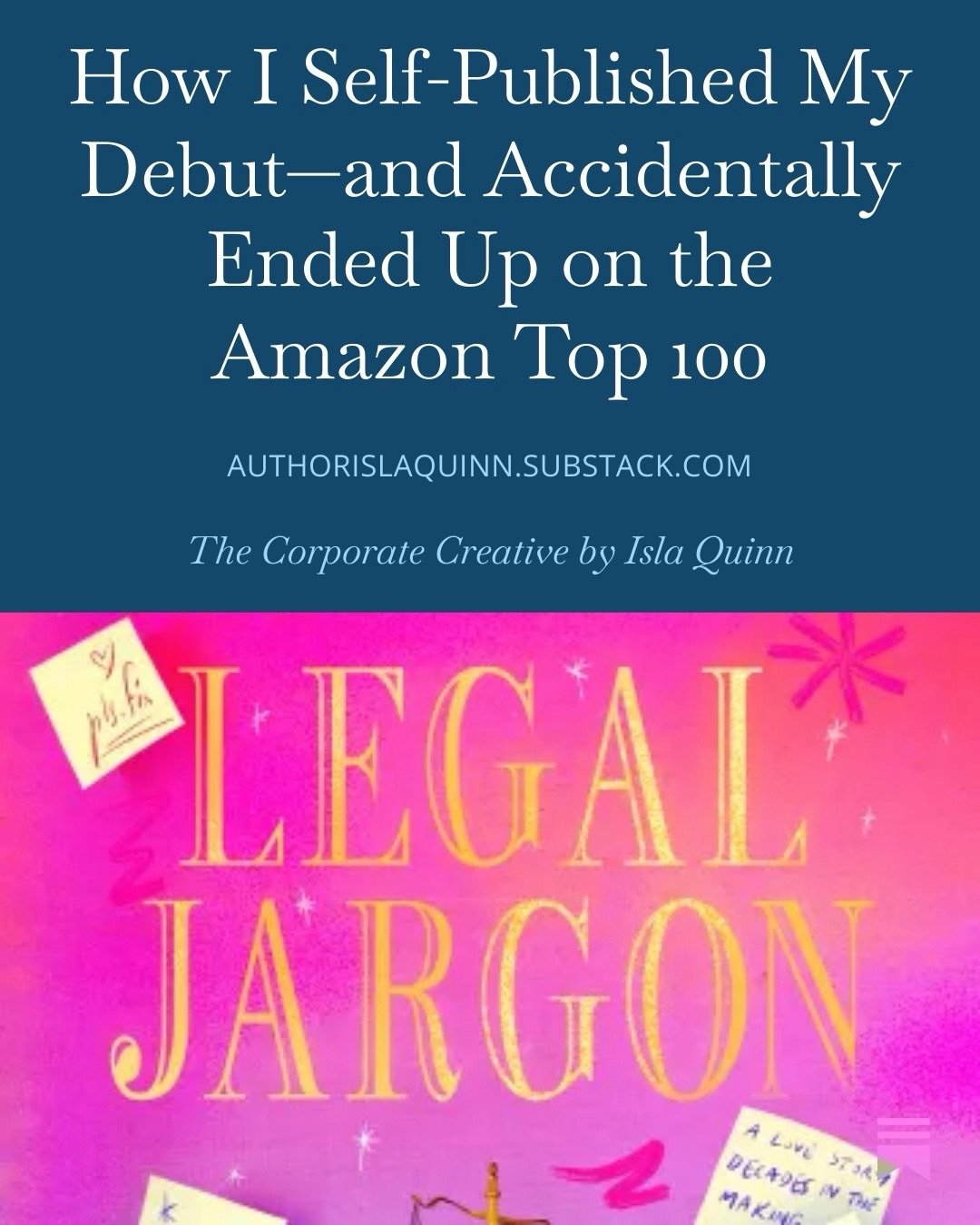 My author newsletter is here! Join me on Substack where subscribers get first dibs on book news, fun BTS and more! 

The link to the CORPORATE CREATIVE is in my bio or here: https://open.substack.com/pub/authorislaquinn
