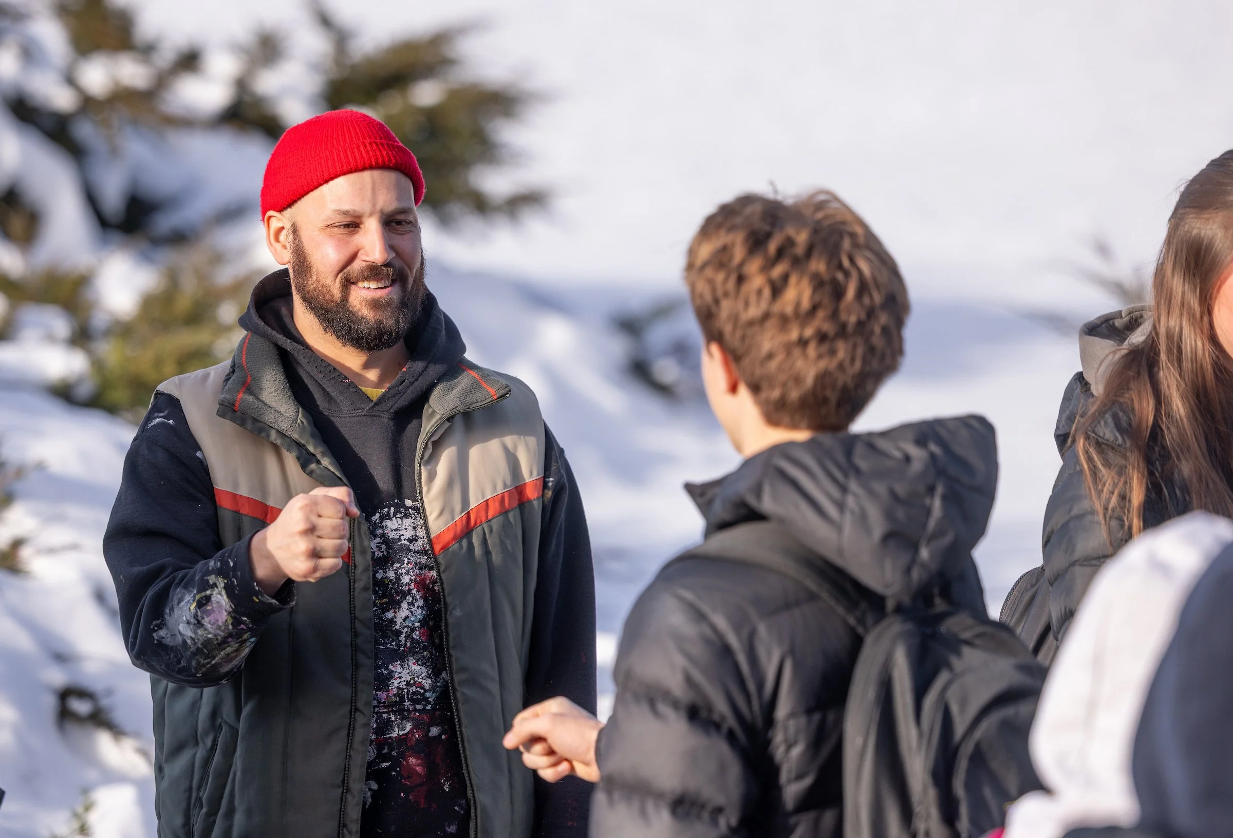Mike Durkee meets students after his artist talk