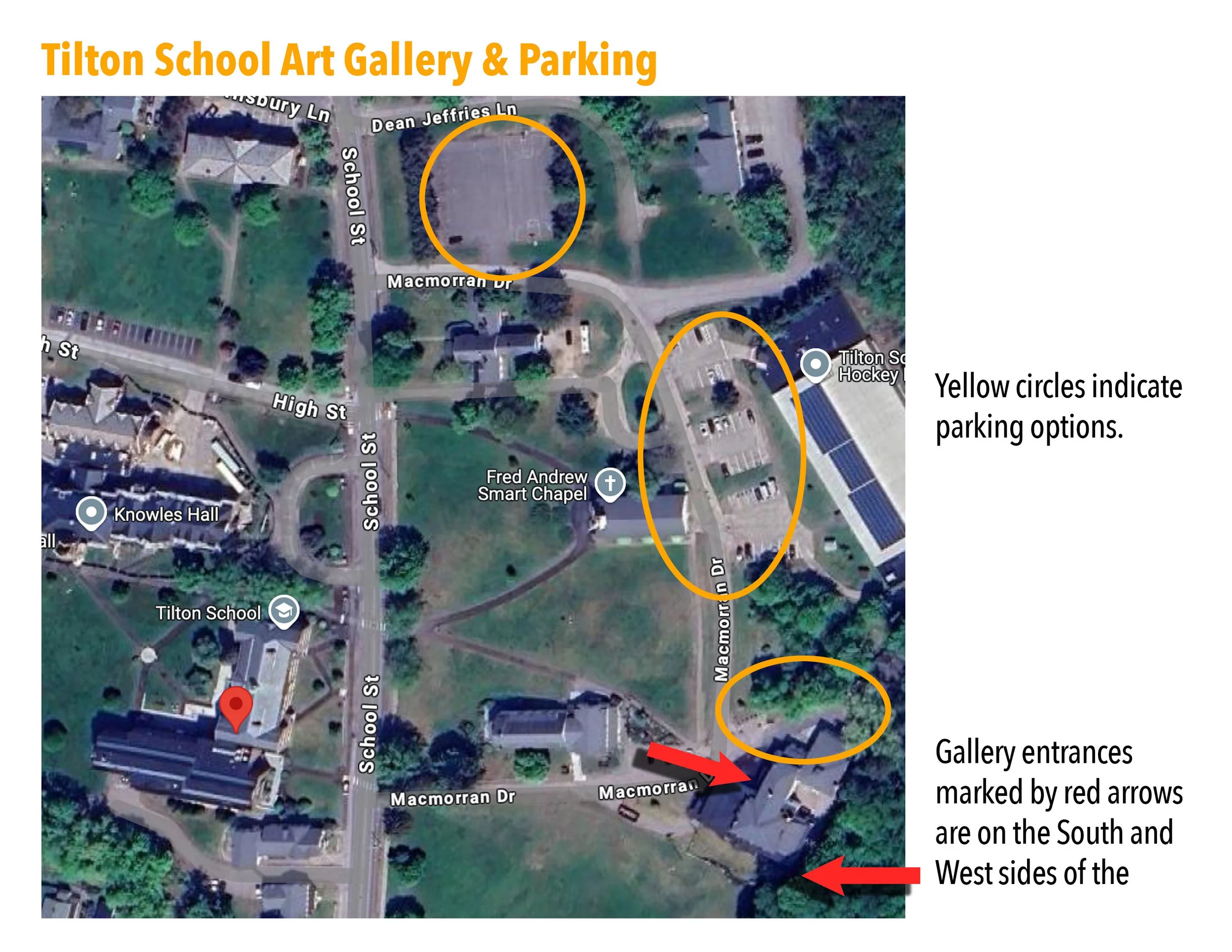 map of art gallery parking and entrances