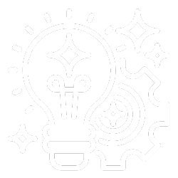Light bulb with gears and sparkles around it, representing ideas or innovation.