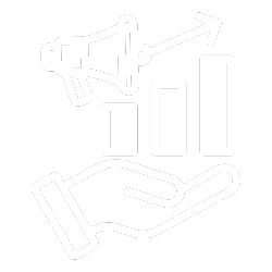 Hand holding a bar graph and a megaphone with an upward arrow, symbolizing growth or marketing success.