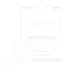 Assessment or review document with stars rating and a magnifying glass.