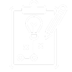 Clipboard with a light bulb, a pencil, and strategic markings indicating planning or brainstorming.
