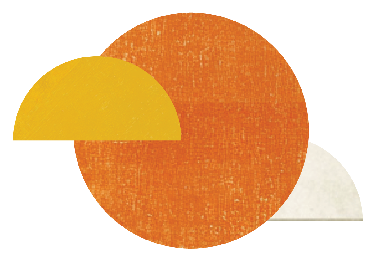 Abstract geometric design with overlapping semi-transparent circles in yellow, orange, and cream colors.