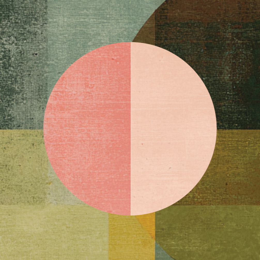 Geometric drawing of an outline square with sections divided by vertical, horizontal, and circle lines.