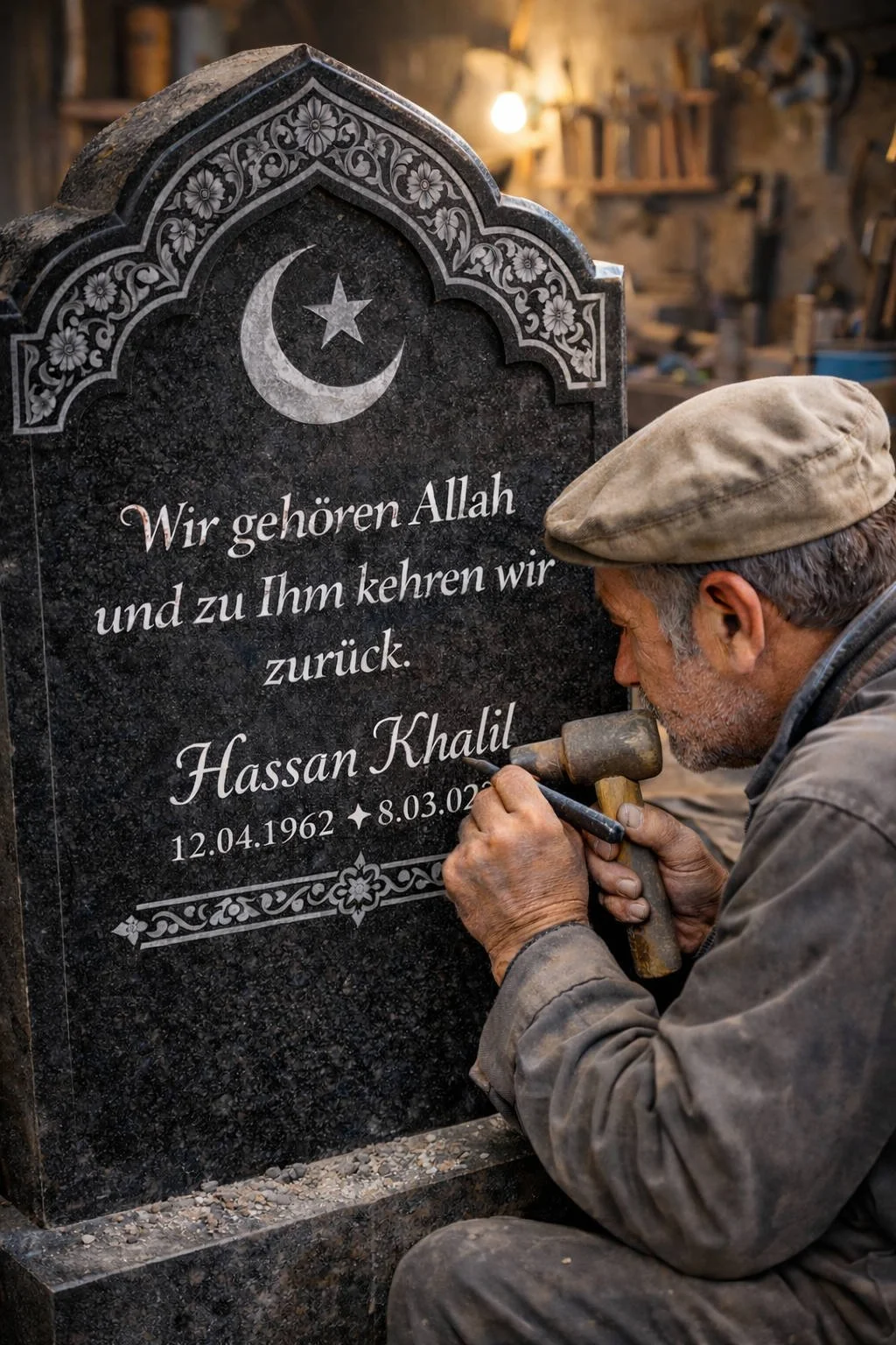 Gestaltung eines Grabsteins von einem Steinmetz.