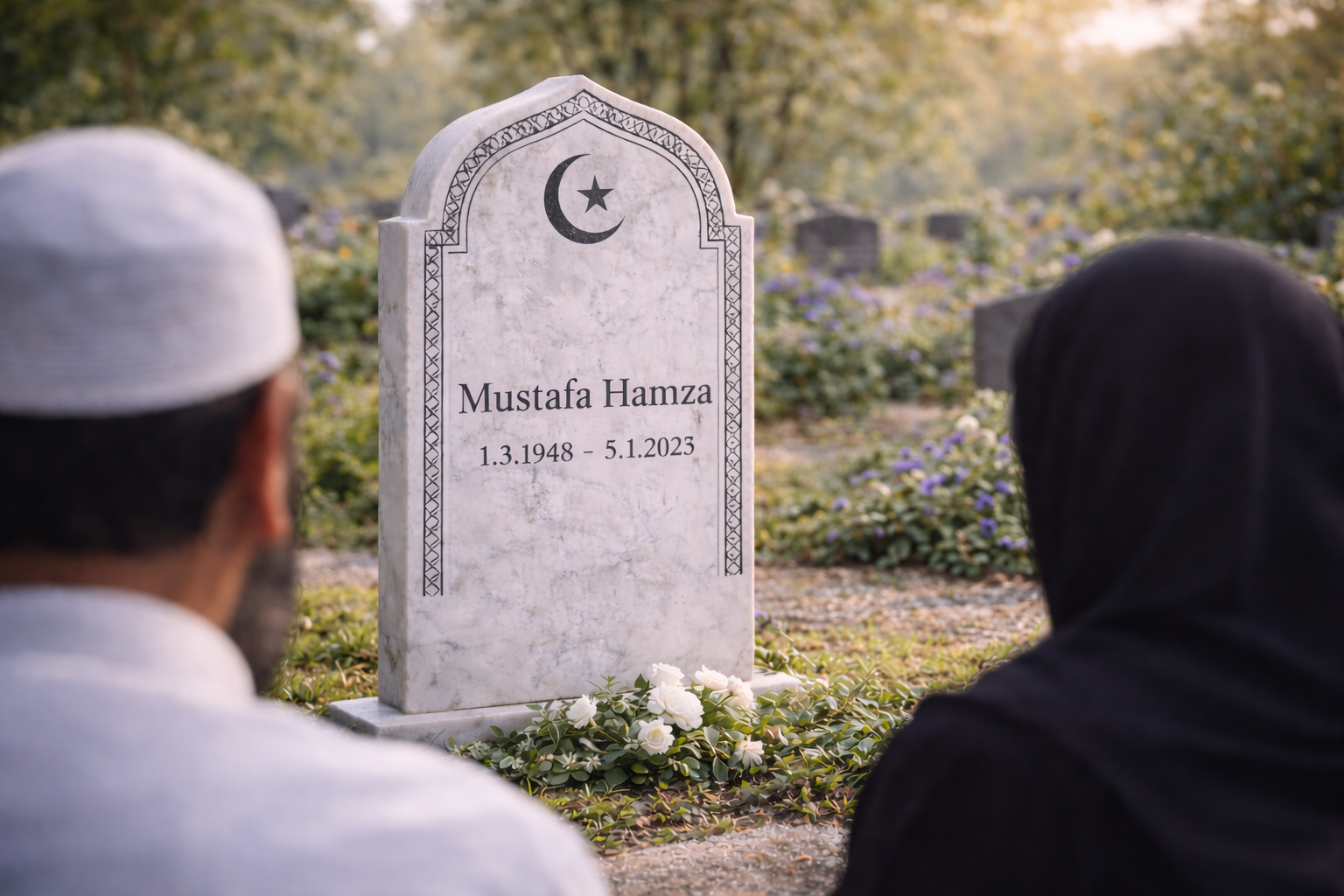 Weißer Marmor Grabstein als Erinnerungsstätte.