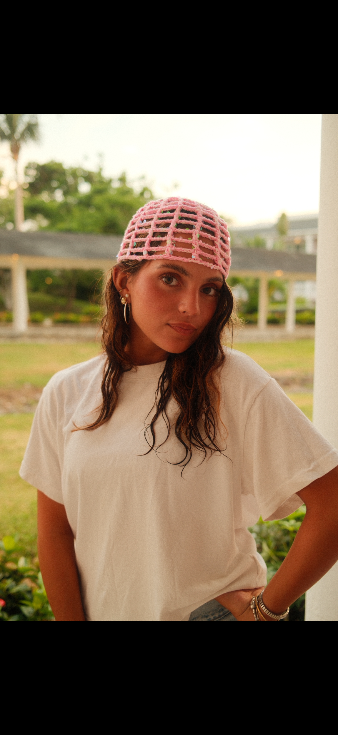 Pink glitter beanie