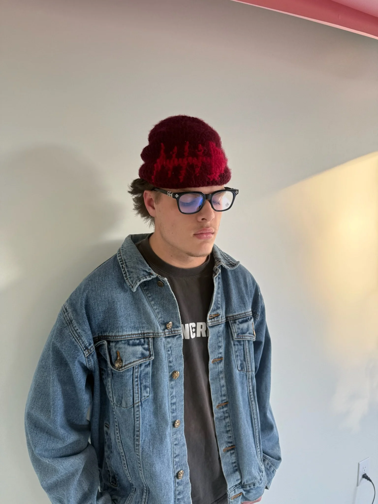 brushed dark red w red fishbone