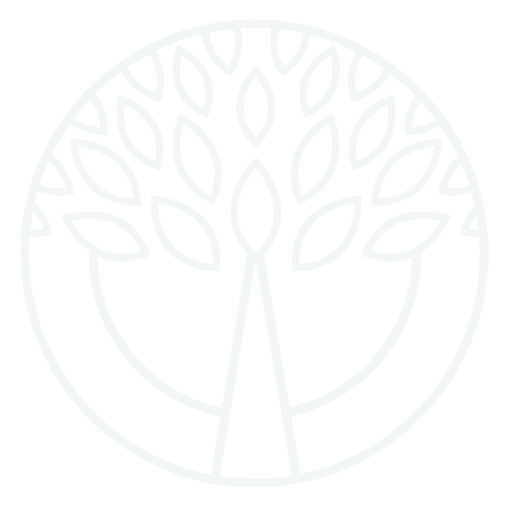A green line drawing of a tree inside a circle, with leaves extending from the branches.