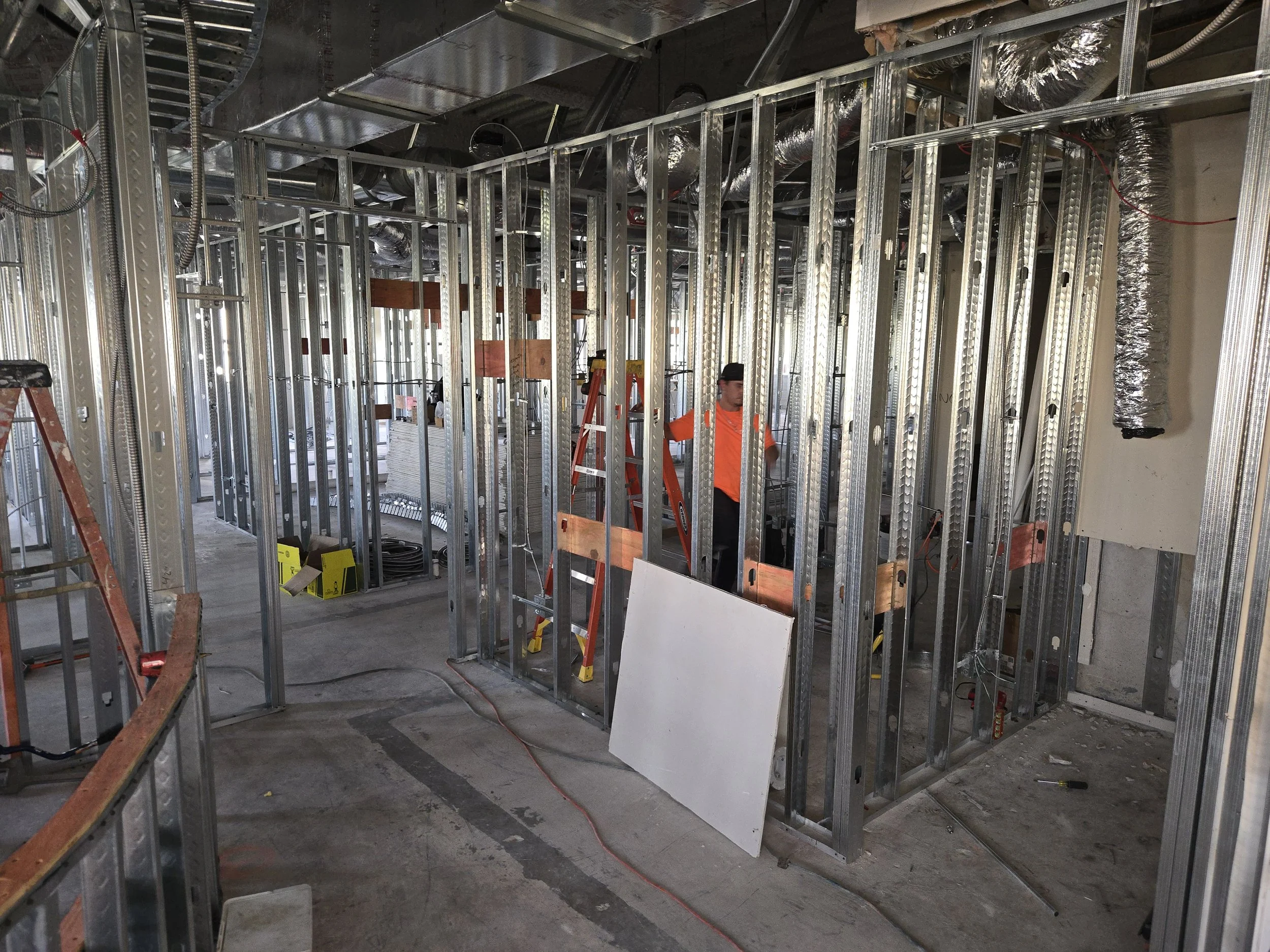 framing throughout space, multiple restrooms and offices