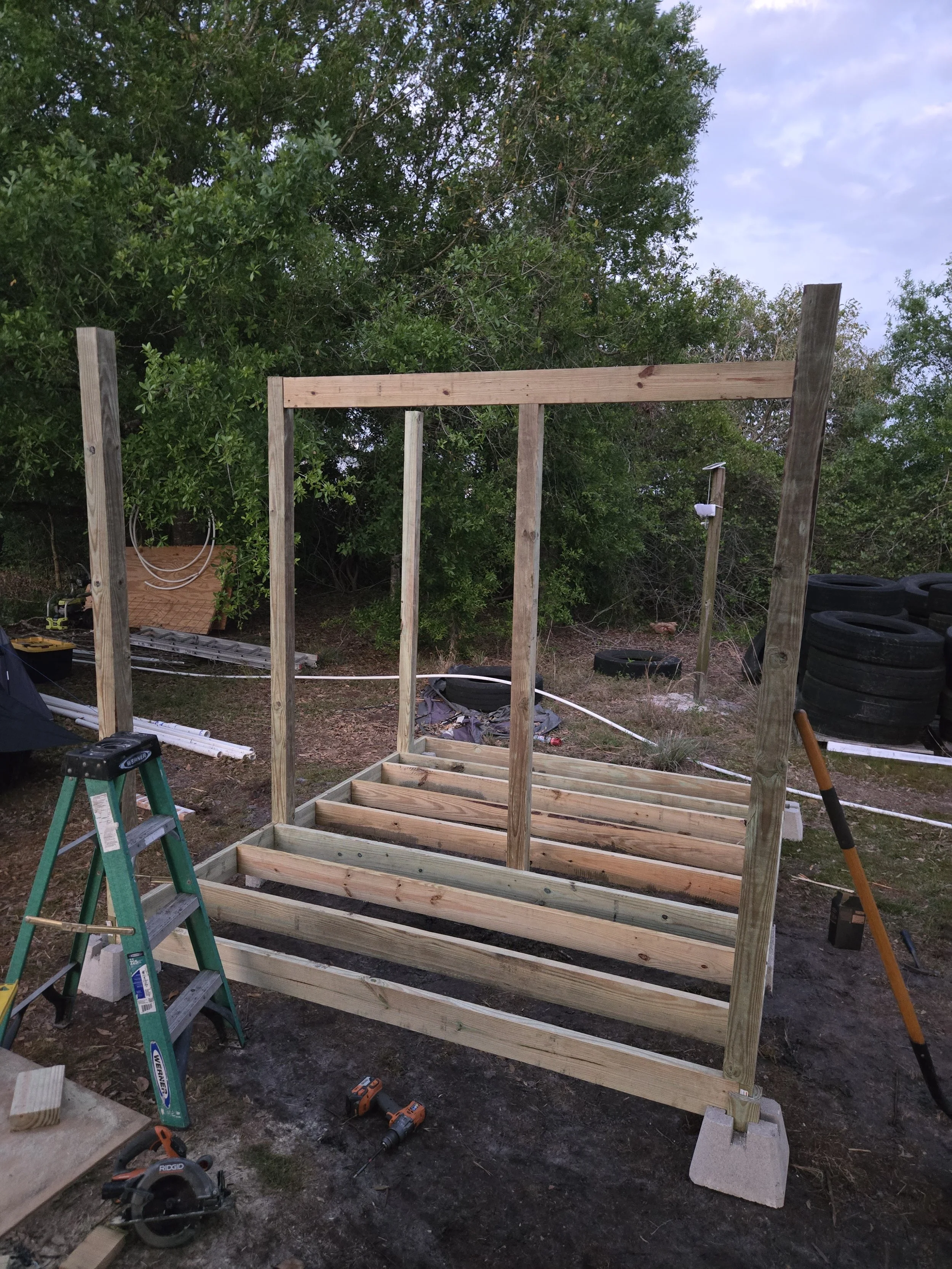 Shower framing with posts and support beam