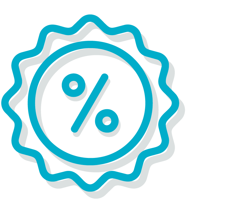 Percentage badge icon representing simple 5 percent monthly property management rate.