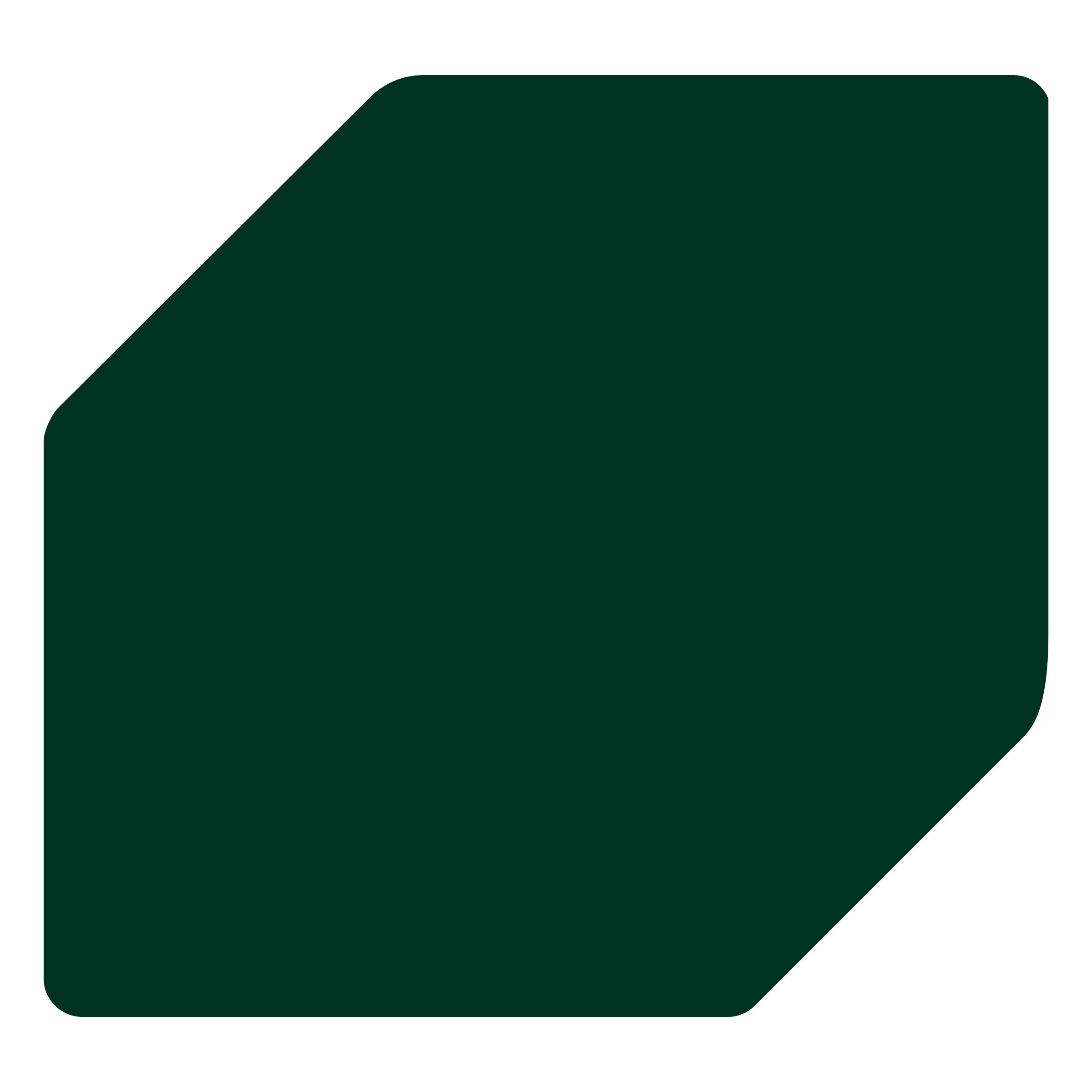 Black and dark green abstract geometric shapes with rounded edges.