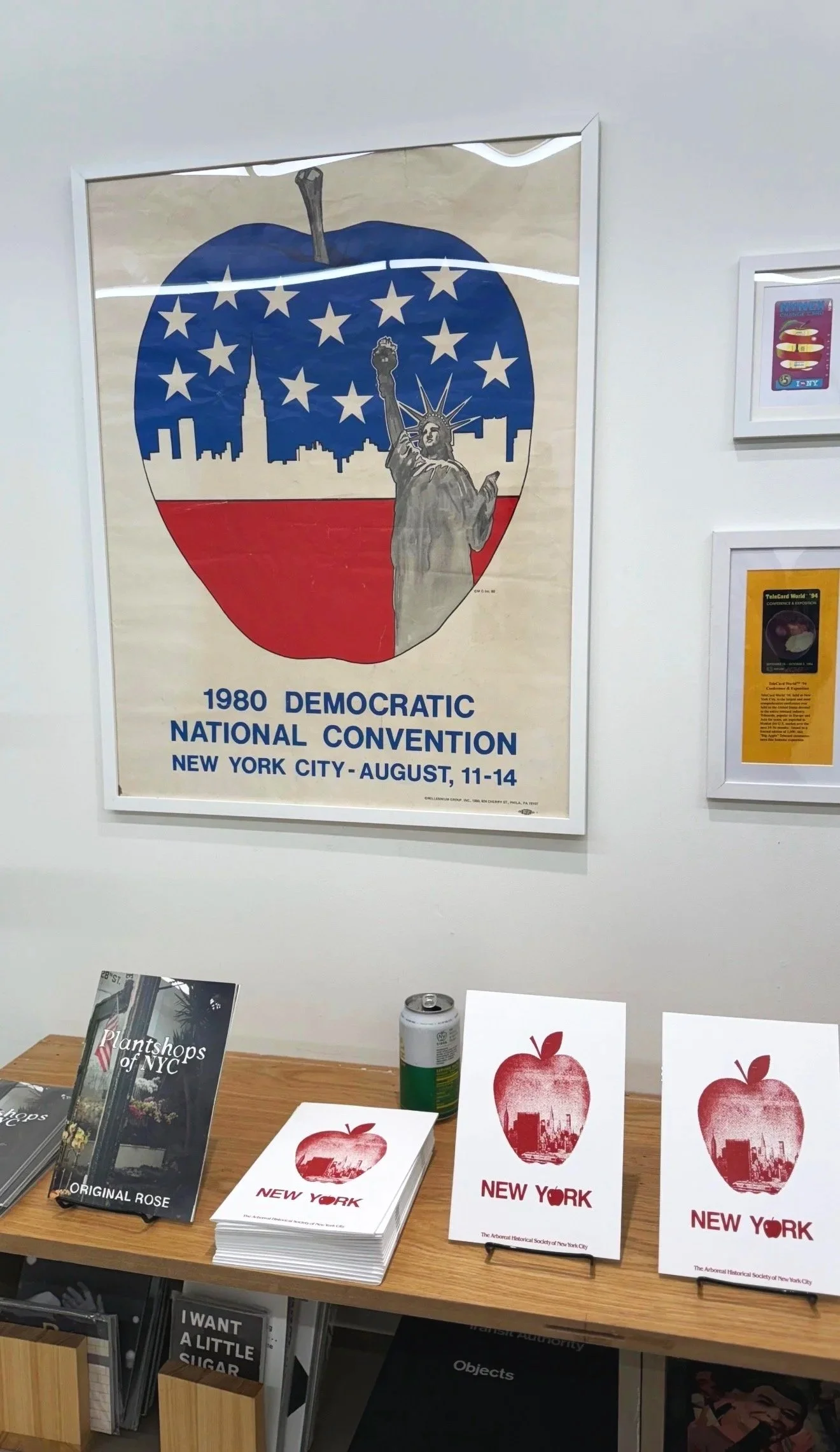 Poster for the 1980 Democratic National Convention in New York City, featuring a stylized apple with the Statue of Liberty and skyline inside, and patriotic stars on top.