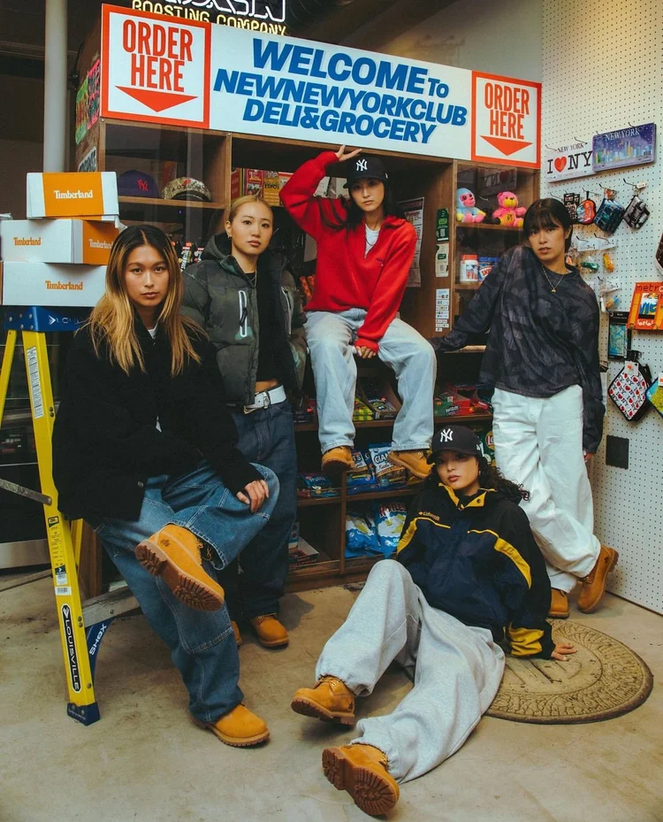 Group in Timberland boots at the New New York Club Deli and Grocery set