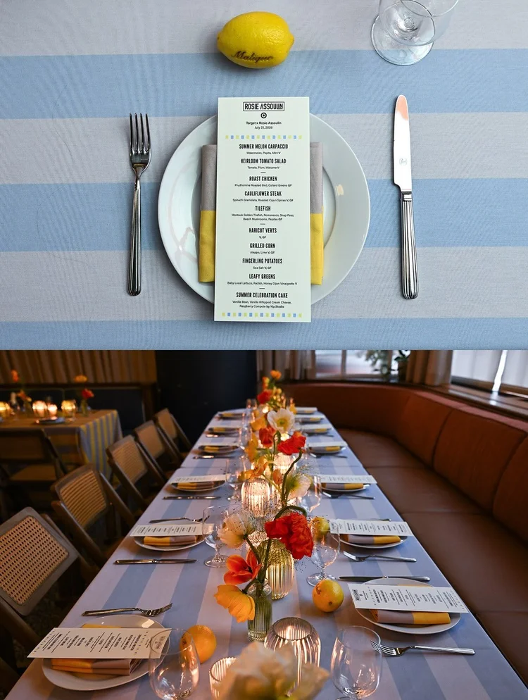 Rosie Assoulin x Target menu and full tablescape with engraved lemons