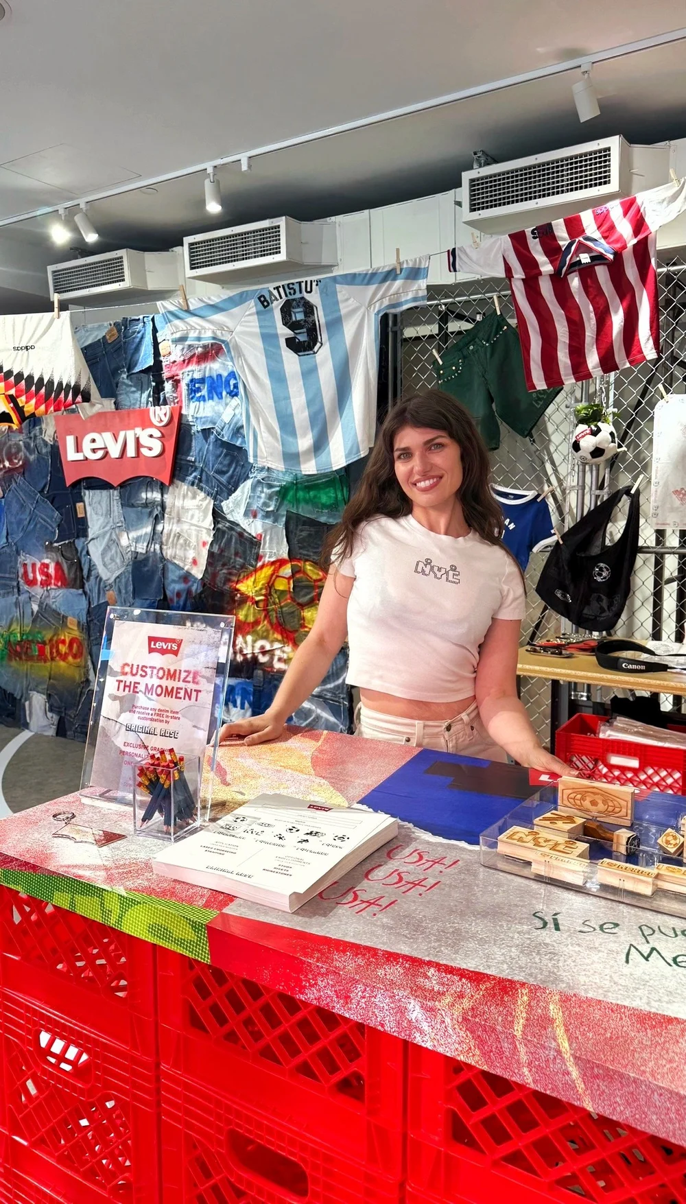 Heat press station at a live custom patch event in New York City