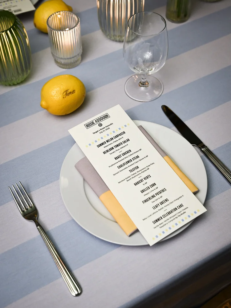 Place setting with engraved lemon and Rosie Assoulin x Target menu