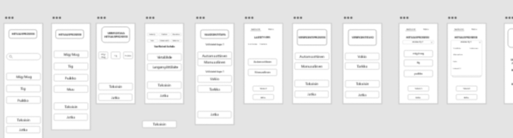 Series of mobile phone screens displaying a mobile app interface with menu options in a grid layout.