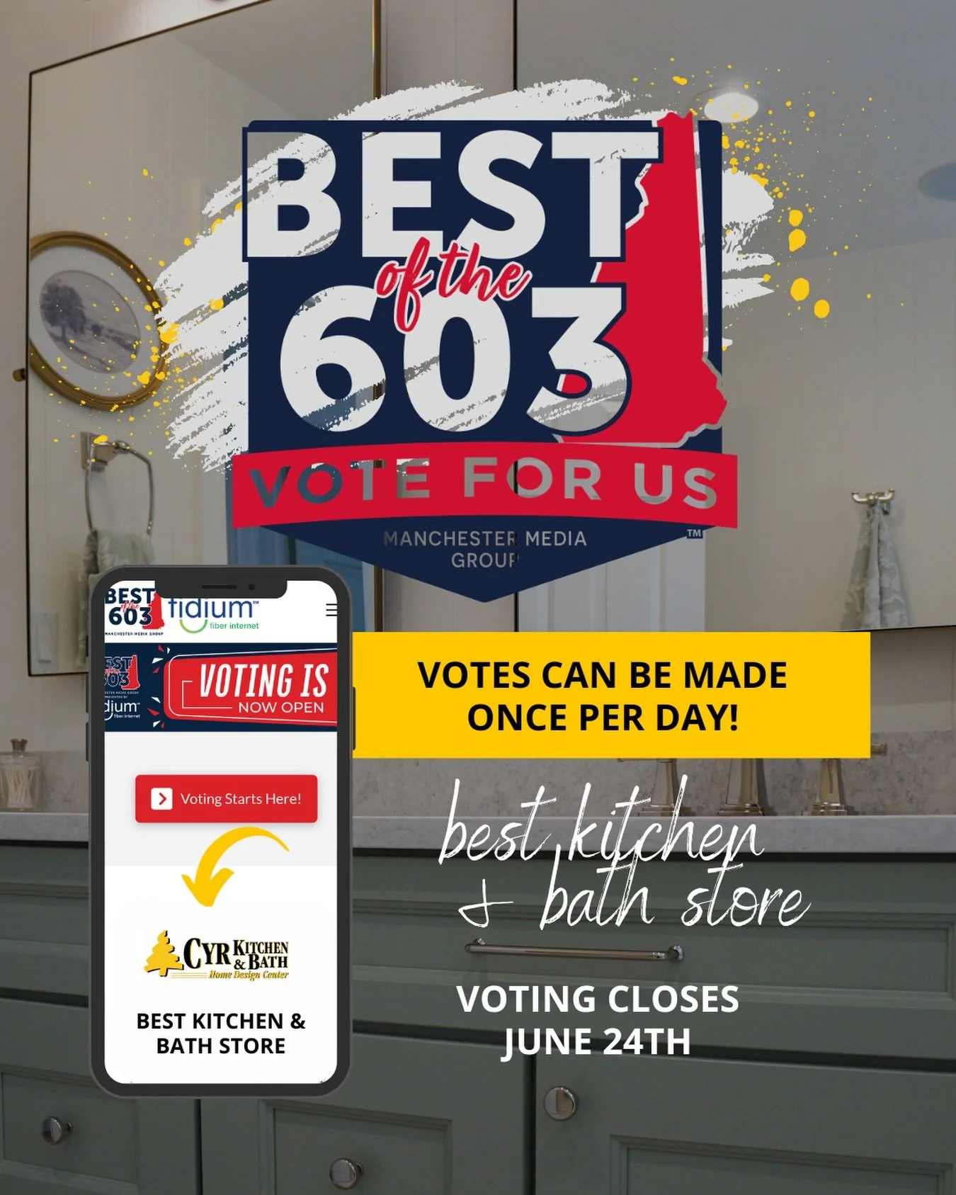 Help Us Win Best of the 603 for 2026!

We&rsquo;ve been nominated once again for Best Kitchen &amp; Bath Store 🛁  VOTE NOW through the link in our bio

You can vote once per day for the next two weeks, so KEEP VOTING! Thank you for your support as w