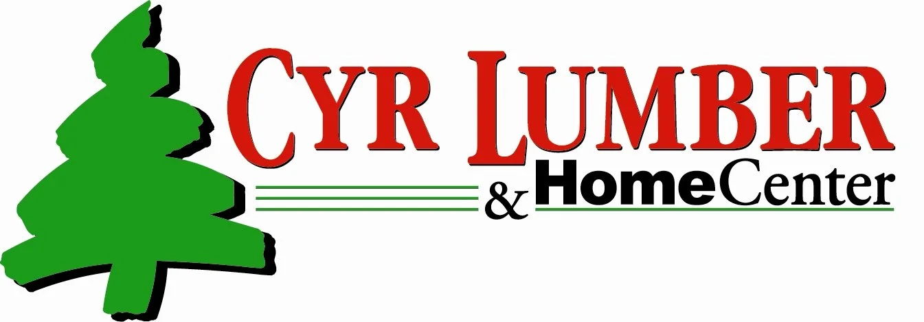 Lumber company logo with a green pine tree and the text 'Cyr Lumber & Home Center' in red, black, and green.