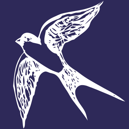 Image of hand drawn swallowtail bird in white outline against indigo background